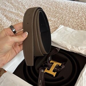 Hermes 32mm reversible belt kit swift/epsom noir/étoupe size 95